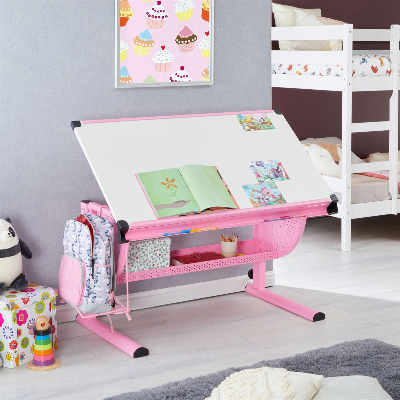 KINDERSCHREIBTISCH SARI - Weiß/Rosa, Holzwerkstoff/Metall (111/93/60cm) - CARO-Möbel