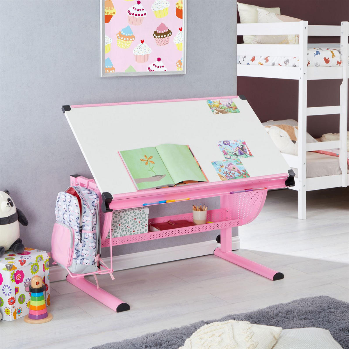 KINDERSCHREIBTISCH SARI - Weiß/Rosa, Holzwerkstoff/Metall (111/93/60cm) - CARO-Möbel
