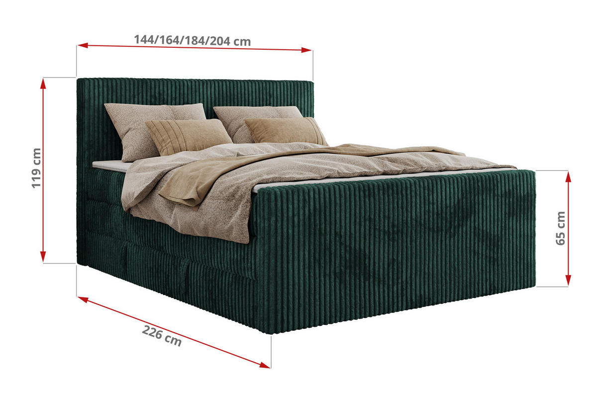 BOXSPRINGBETT TILIANO KING DUO 180/200 - Dunkelgrün Cord - H4 - Dunkelgrün, Textil (180/200cm) - MKS