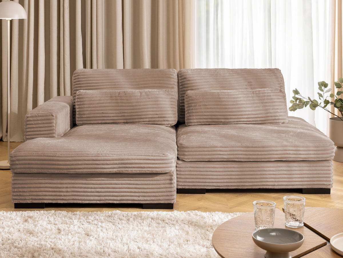 ECKSOFA Wolke mit tiefer Sitzfläche, Schlaffunktion und praktischem Bettkasten aus weichem Beige Cordstoff - Schwarz/Cappuccino, Holz/Kunststoff (162/225cm) - S-Style