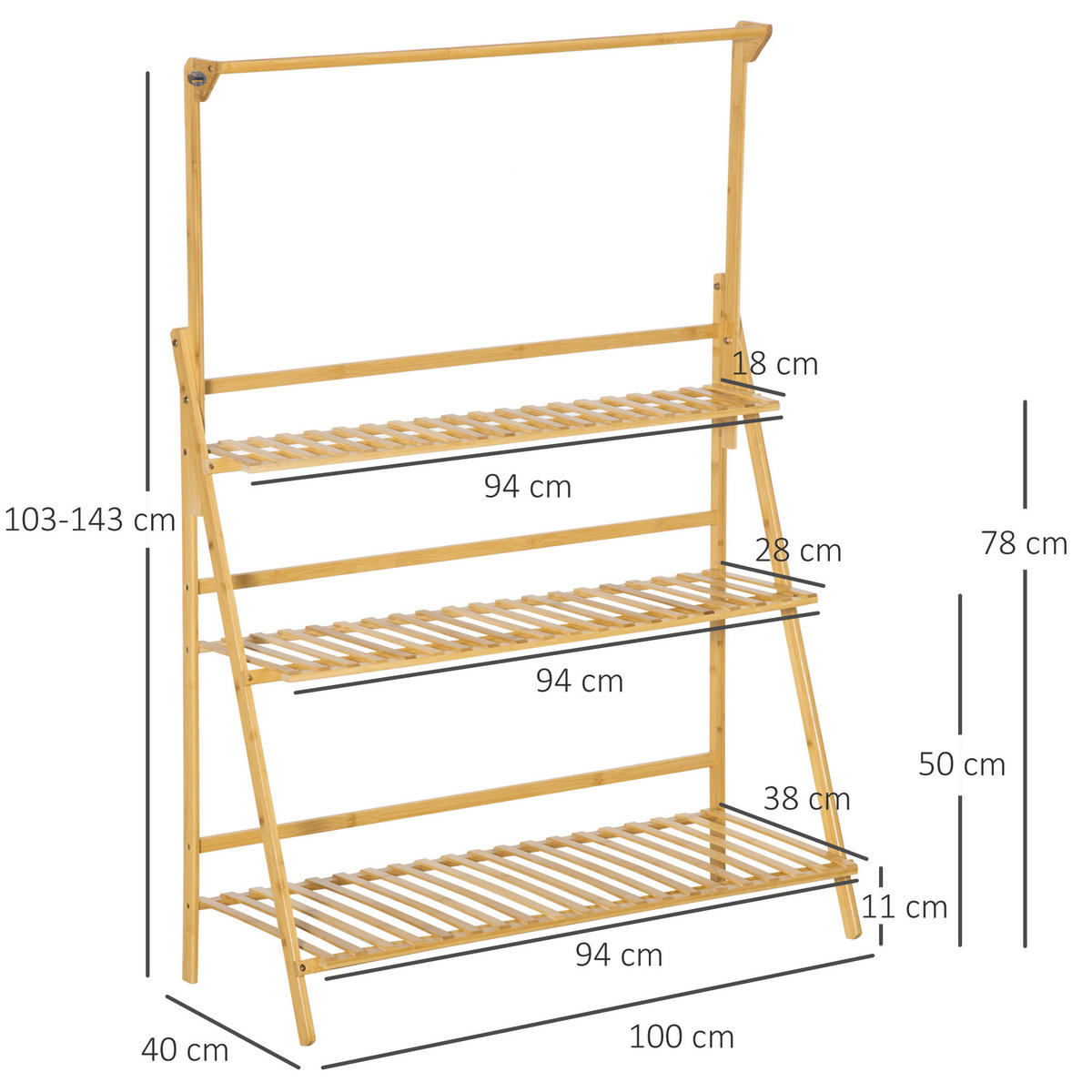 BLUMENTREPPE, Bambus, Naturholz - Naturfarben, Holz (40/143/100cm) - Outsunny