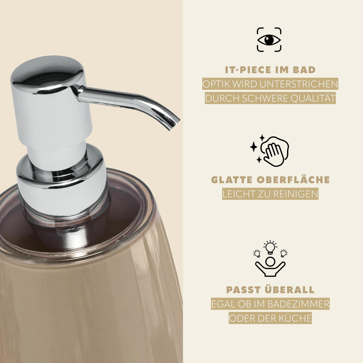 SEIFENSPENDER SAVONA, braun - Cappuccino, Kunststoff (8/16/8cm) - bremermann