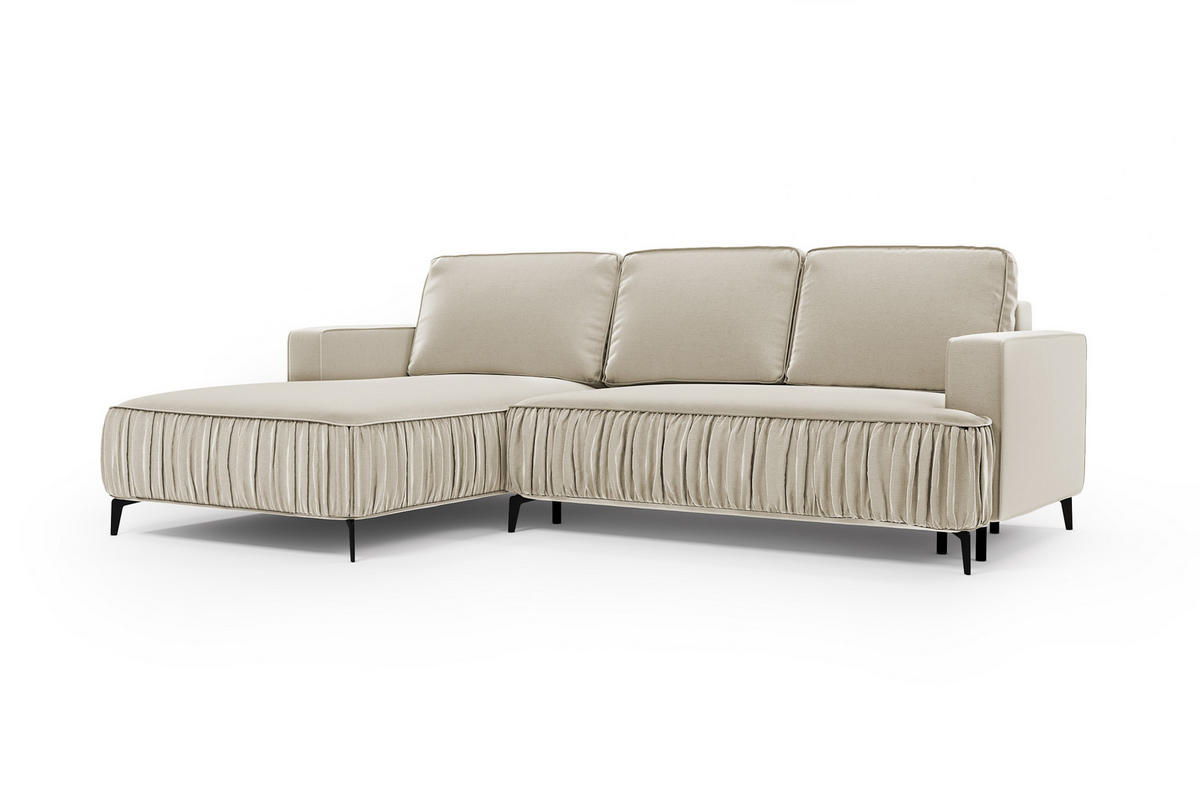 ECKSOFA GLANZ mit Schlaffunktion und Bettkasten – Beige, links - Beige/Schwarz, Textil/Metall (268/177cm) - MebleHot