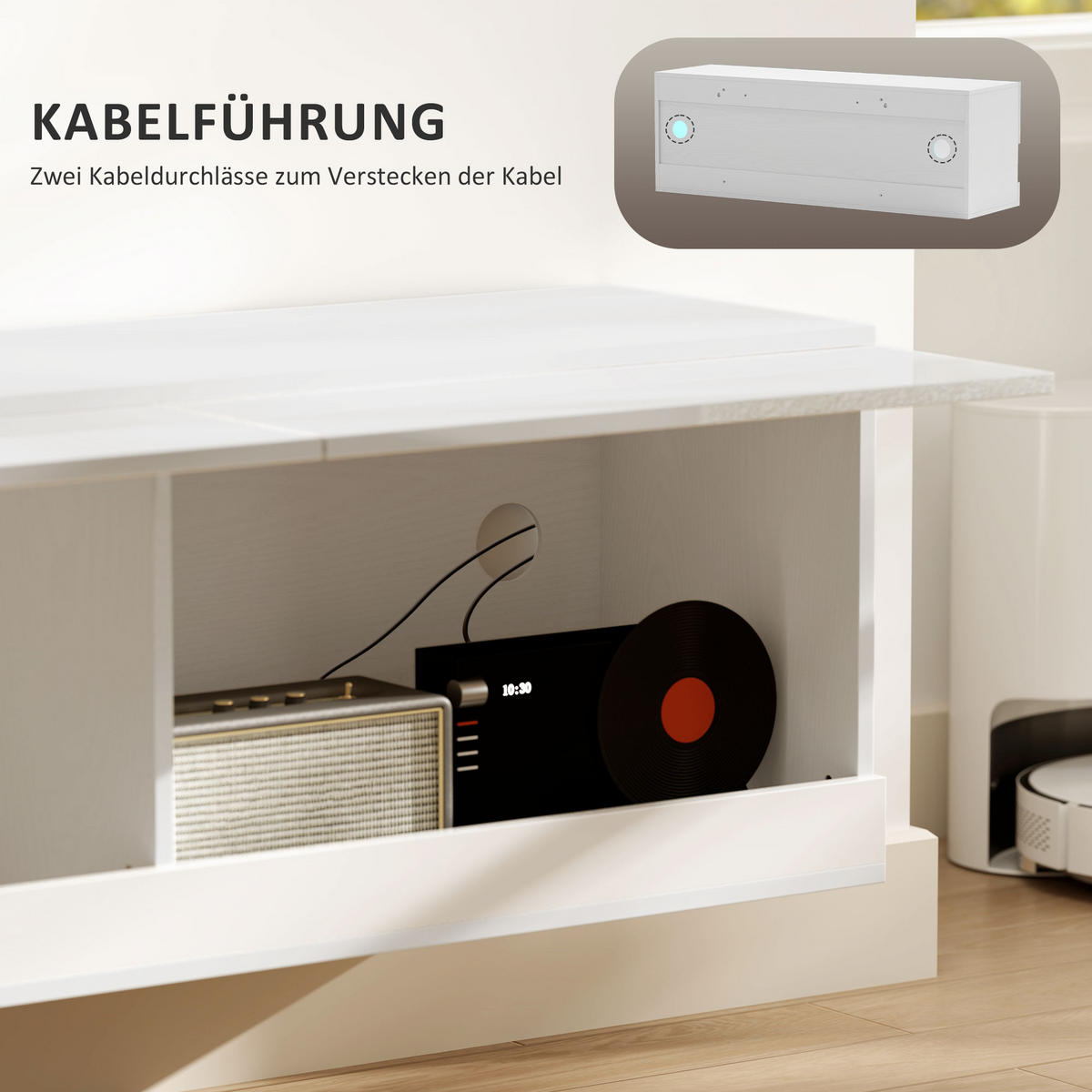 TV-HÄNGESCHRANK mit LED-Beleuchtung, TV-Schrank 120 x 35 x 40,5 cm Hochglanzweiß - Weiß, Holzwerkstoff (35/40.5/120cm) - HOMCOM