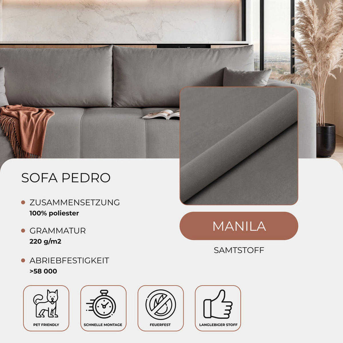 SCHLAFSOFA PEDRO mit Bettkasten Grau - Grau, Holzwerkstoff/Kunststoff (244/79/93cm) - Idohome