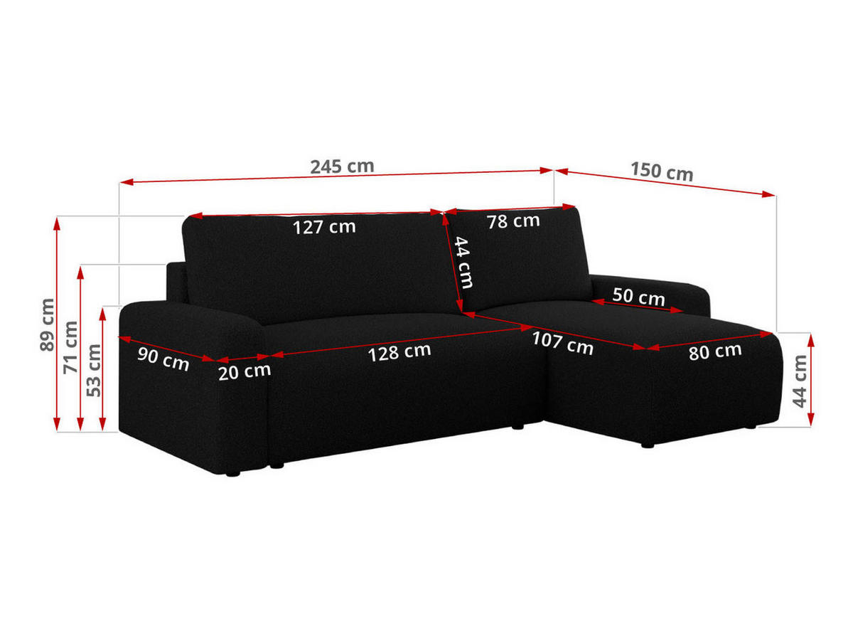 ECKSOFA ARGOS Schwarz Boucle - Schwarz, Kunststoff/Textil (245/150cm) - MKS