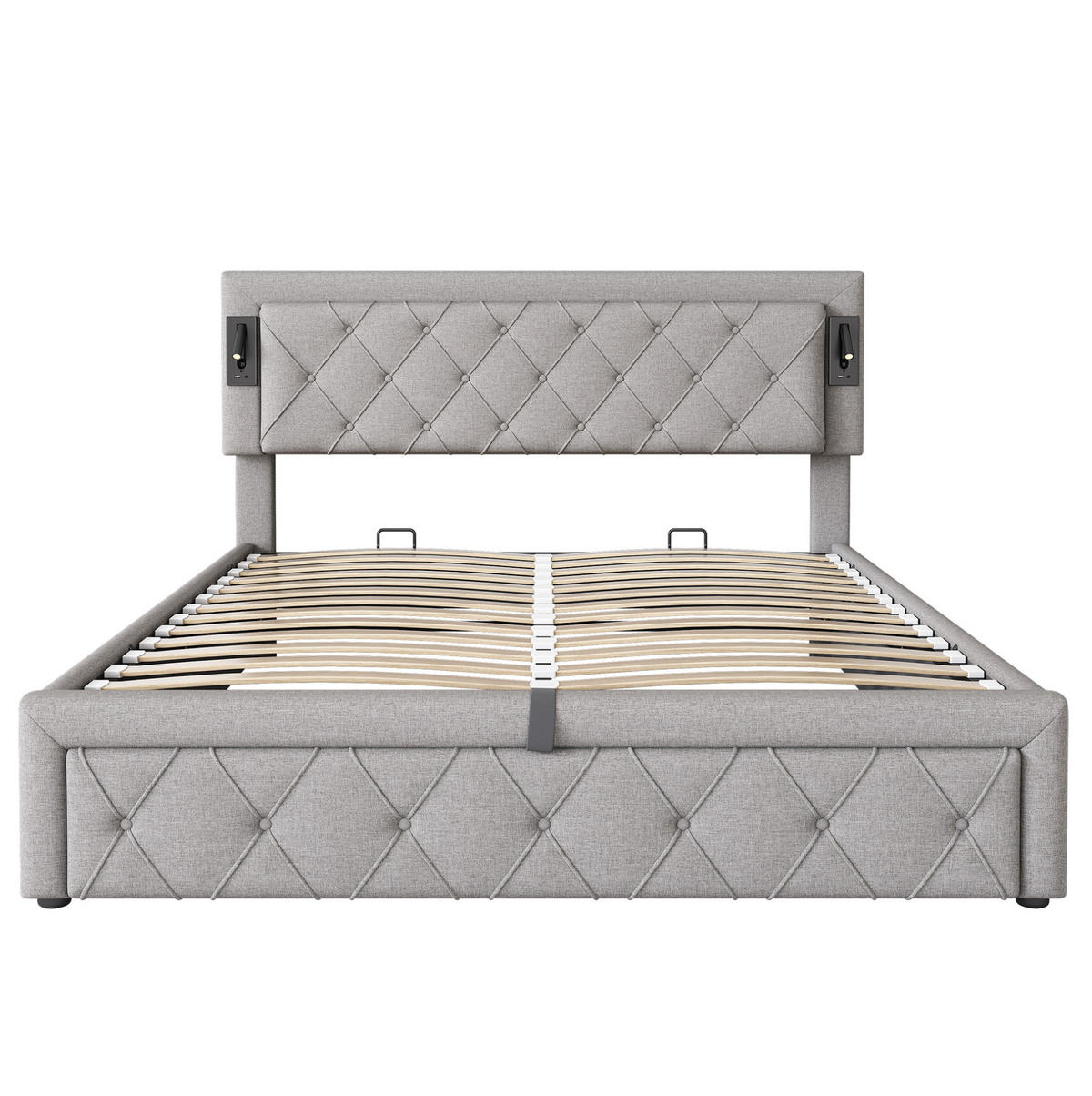 POLSTERBETT 160/200 cm Grau mit Downlight und USB-Schnittstellen - Grau, Textil (160/200cm) - OKWISH