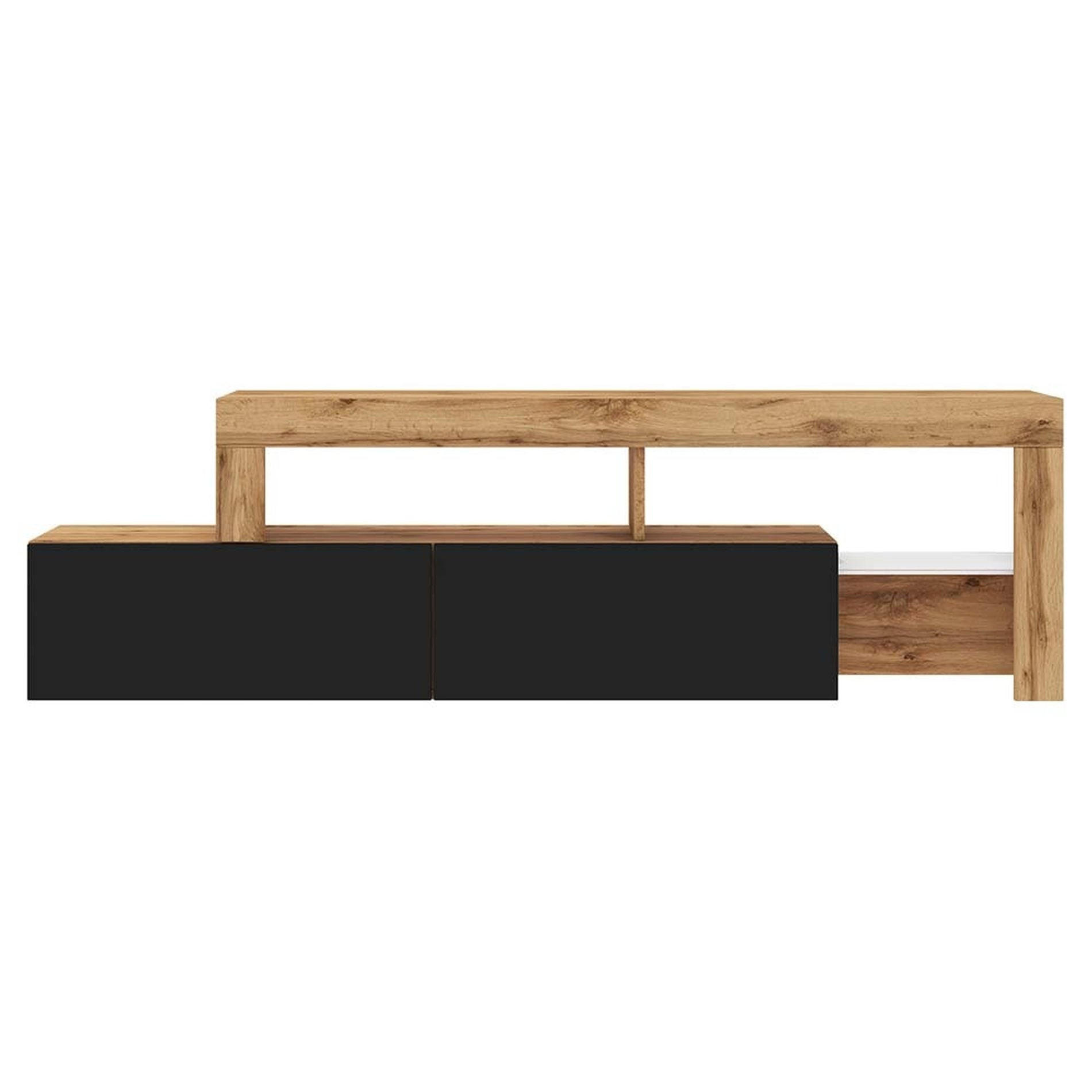 TV stolík Asten dub / čierny s LED 172/50/33 cm - čierna/dub wotan, kompozitné drevo (172/49.5/33.1cm) - Selsey