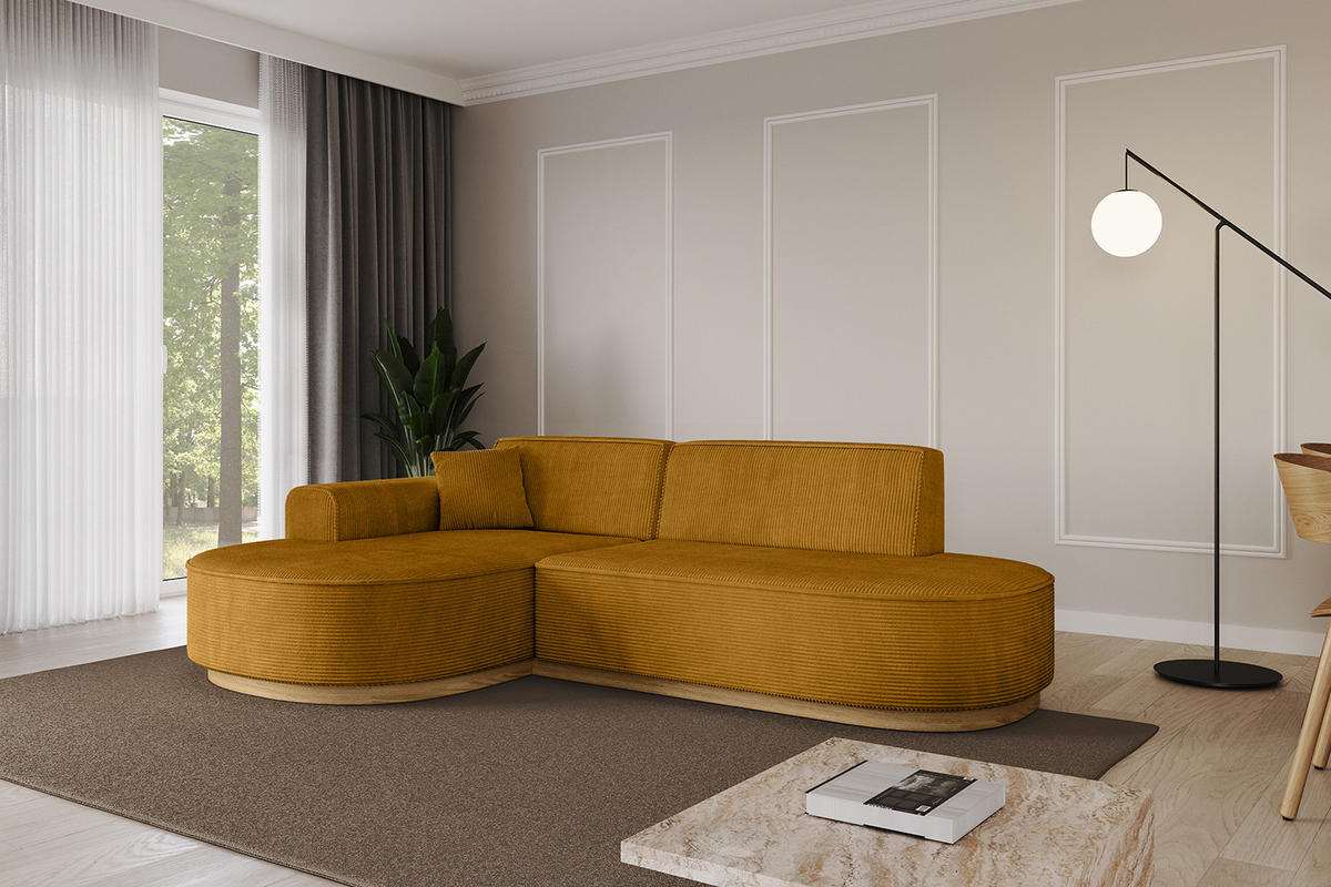 ECKSOFA Ottomane Links MARI-L1-v2 - 243x171x83 cm Senfgelb Cord - Gelb, Holzwerkstoff/Textil (243/171cm) - ALTDECOR