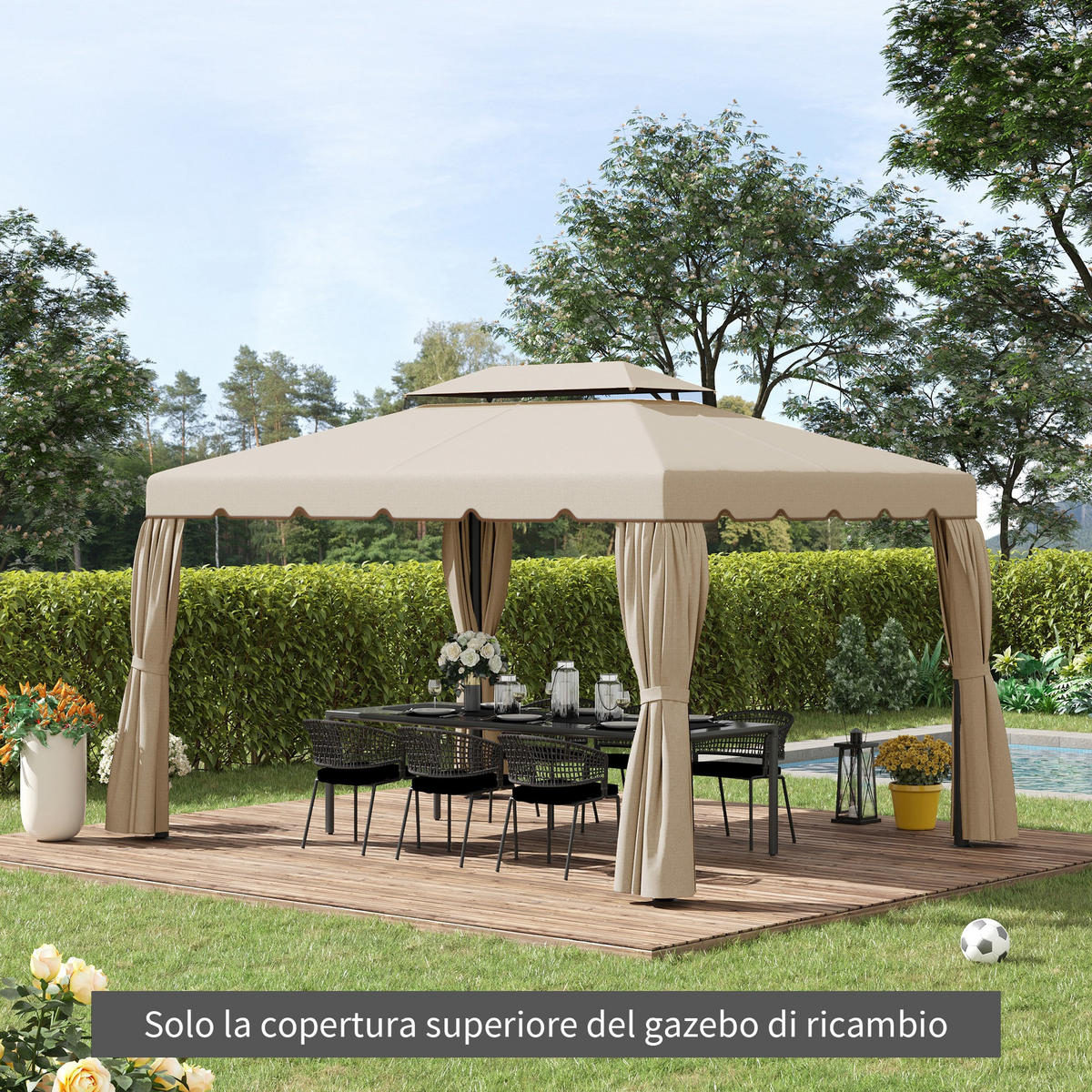 ERSATZDACH, 3x4 m für Gartenpavillon, beige, 2-stufiges Polyesterdach - Multicolor, Textil (400/300cm) - FORIOUS