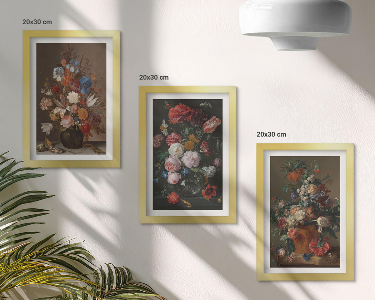 BILDER SET 3er Set - 20x30 cm Goldrahmen - Blumenarrangements in Vasen - Goldfarben, Kunststoff (20/30cm) - TULUP