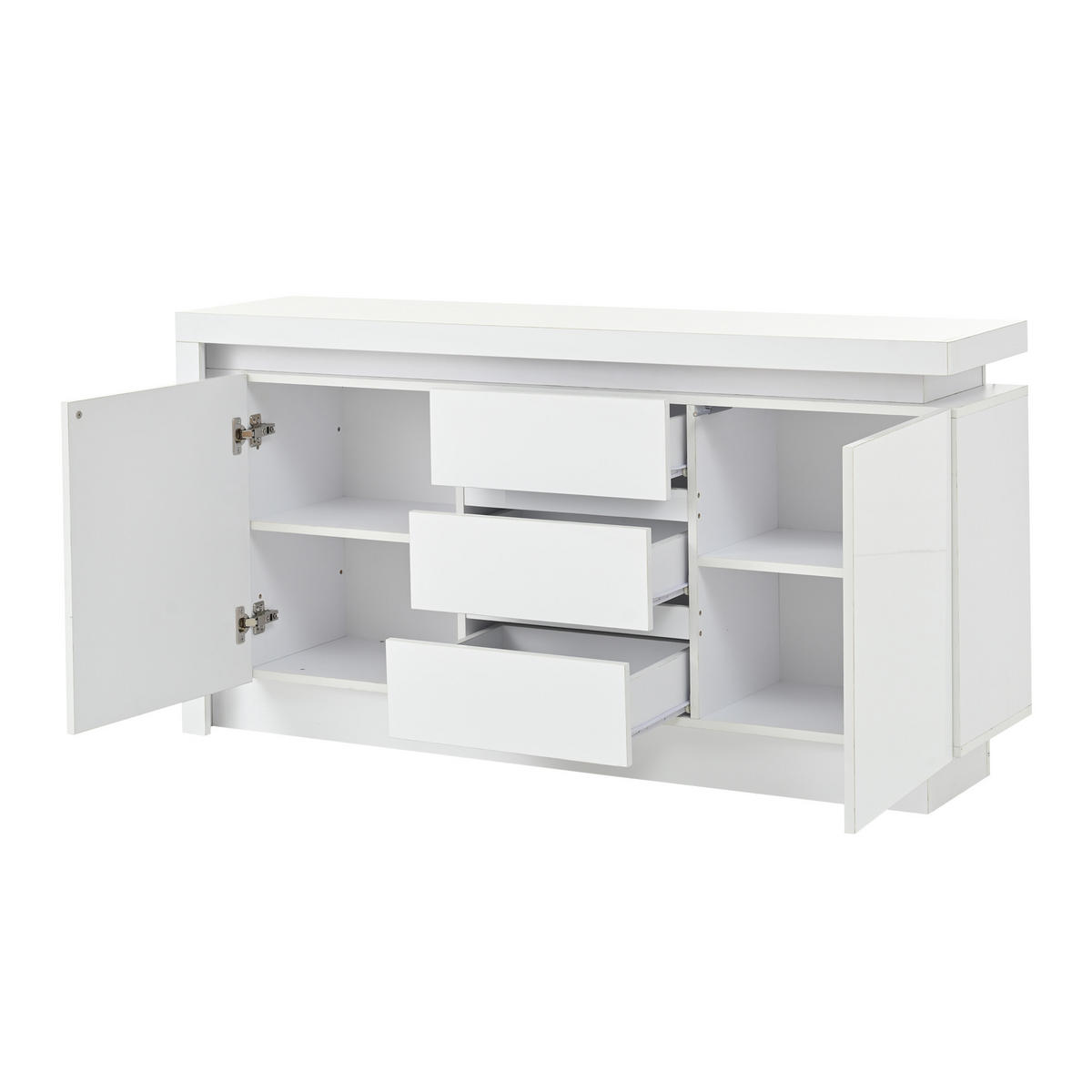 SIDEBOARD LED Weiß 2 Türen 3 Schubladen 140x35x72cm Hochglanz - Weiß, Holzwerkstoff (35/72/140cm) - FLIEKS