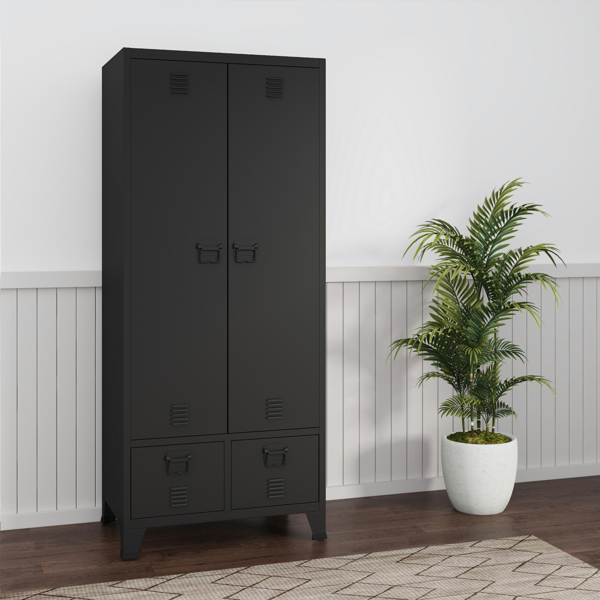 KLEIDERSCHRANK Hankasalmi - Schwarz, Metall (90/180/40cm) - [en.casa]