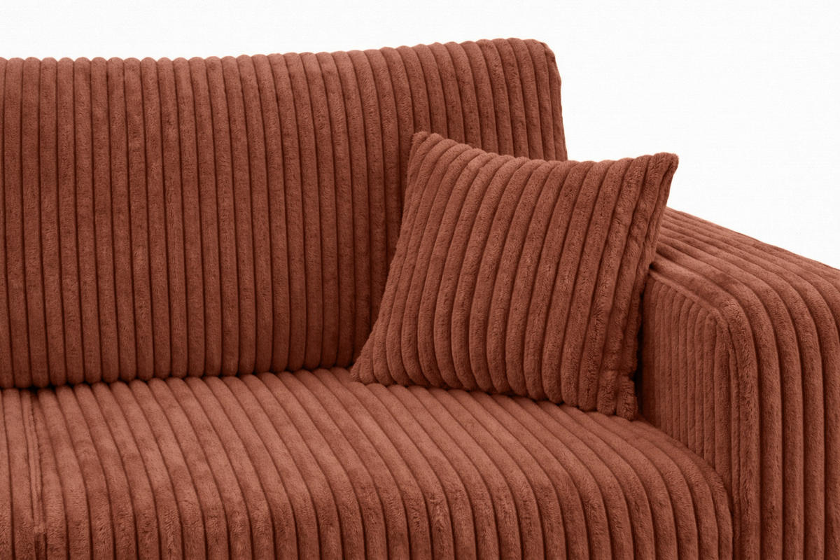ECKSOFA Mit Schlaffunktion, Cordstoff Tilia, Kupfer, Links, ROUND ONE XL - Orange, Holz (271/175cm) - Kaiser Möbel