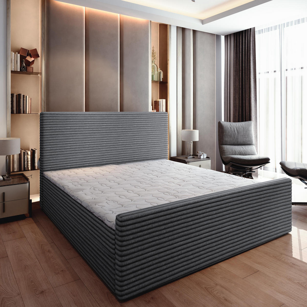 BOXBETT BRENTO 180x200 cm mit Matratze und Topper - Graphitfarben - Graphitfarben, Holz (180/200cm) - MASSENO