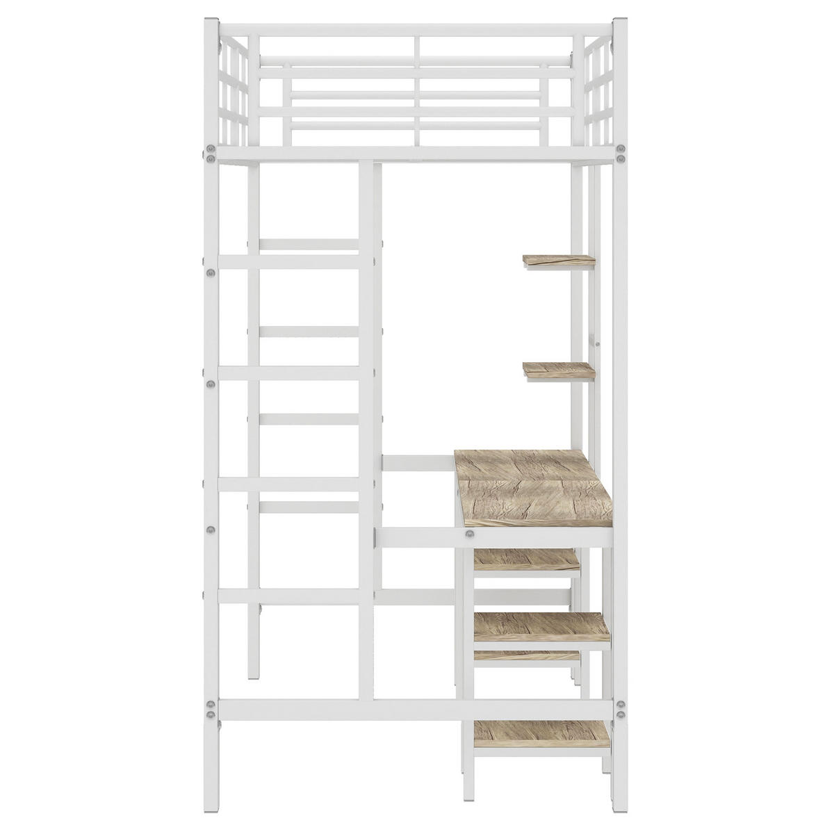 ETAGENBETT 90/200 cm DE-00145, in Weiß, Schreibtisch und Regalen - Weiß, Metall (90/200cm) - ComfortXL