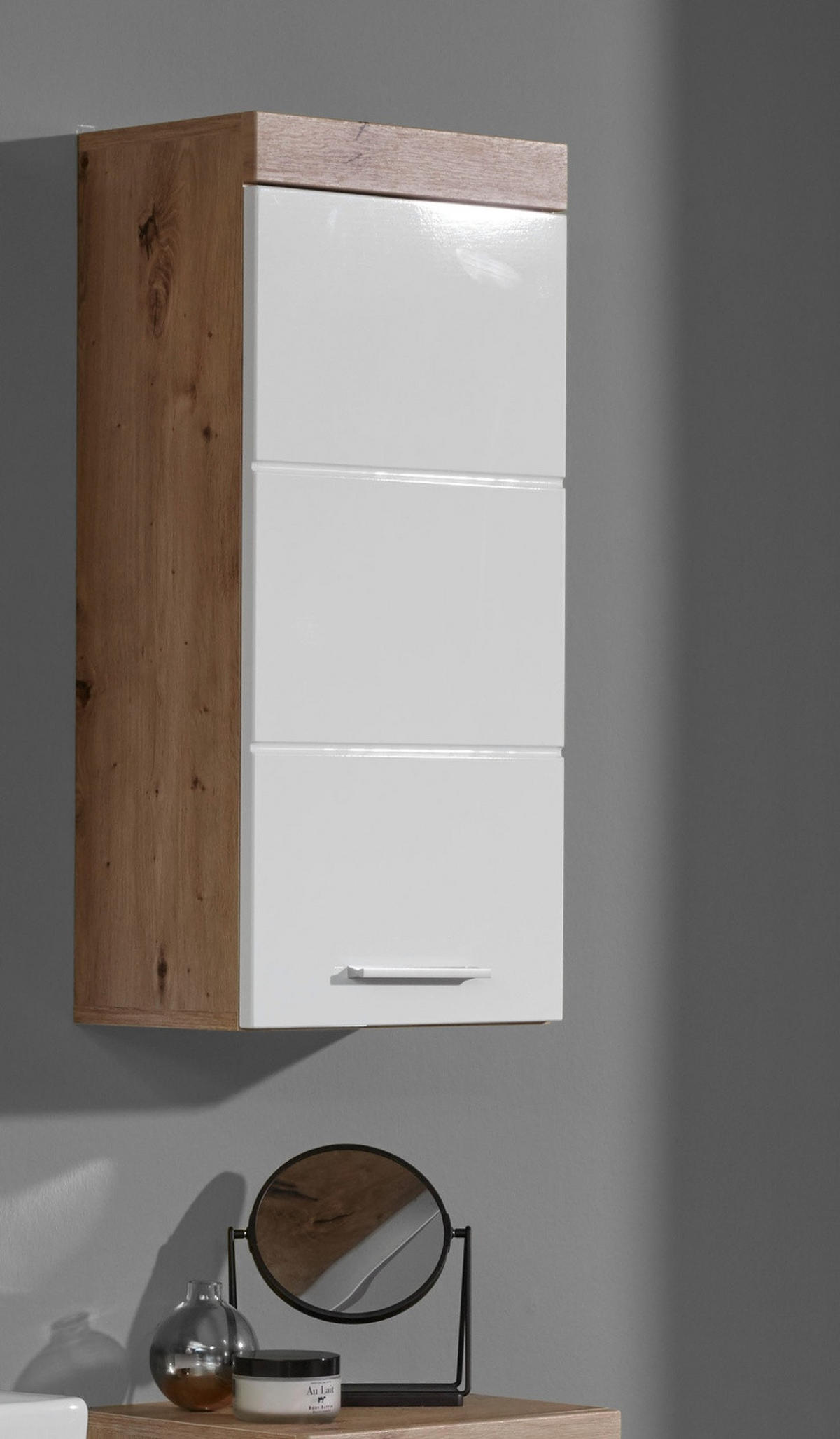 HÄNGESCHRANK weiß Hochglanz, Asteiche 37 x 77 cm, Badschrank hängend - Eichefarben/Weiß, Holzwerkstoff/Kunststoff (37/77/23cm) - Top.Furn