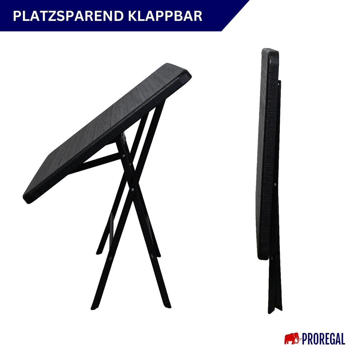 BALKONTISCH klappbar 78x78cm wetterfest 4 Personen Kunststoff Holz Optik Schwarz - Schwarz, Kunststoff (78/78/73cm) - CHEFGASTRO