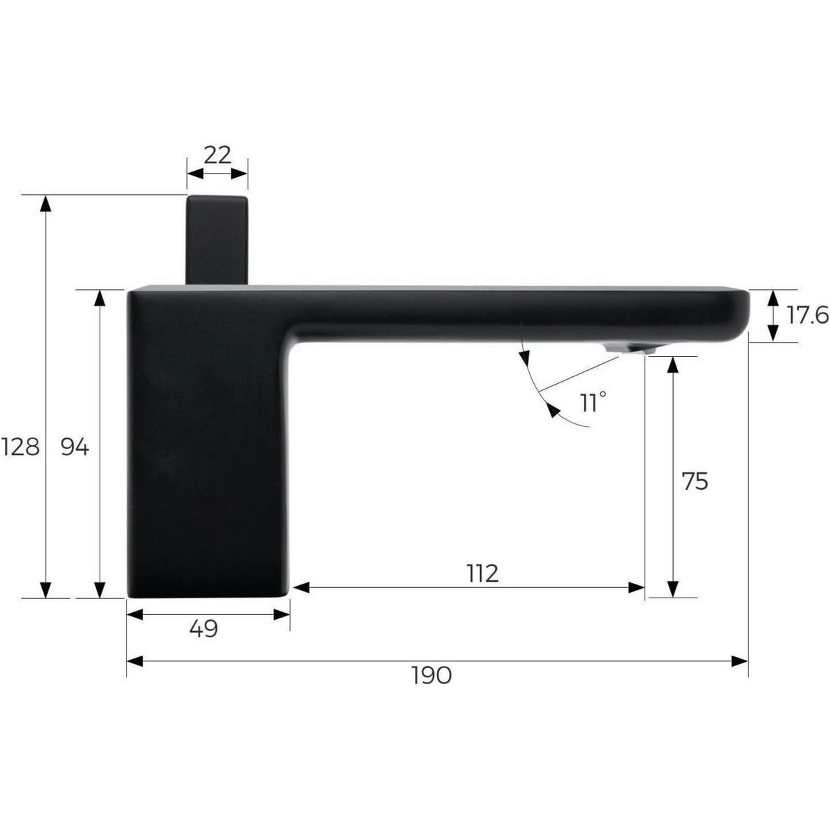 WASCHTISCHARMATUR Wasserfall Schwarz Matt Eckig - Schwarz, Metall (4.9/12.8/19cm)