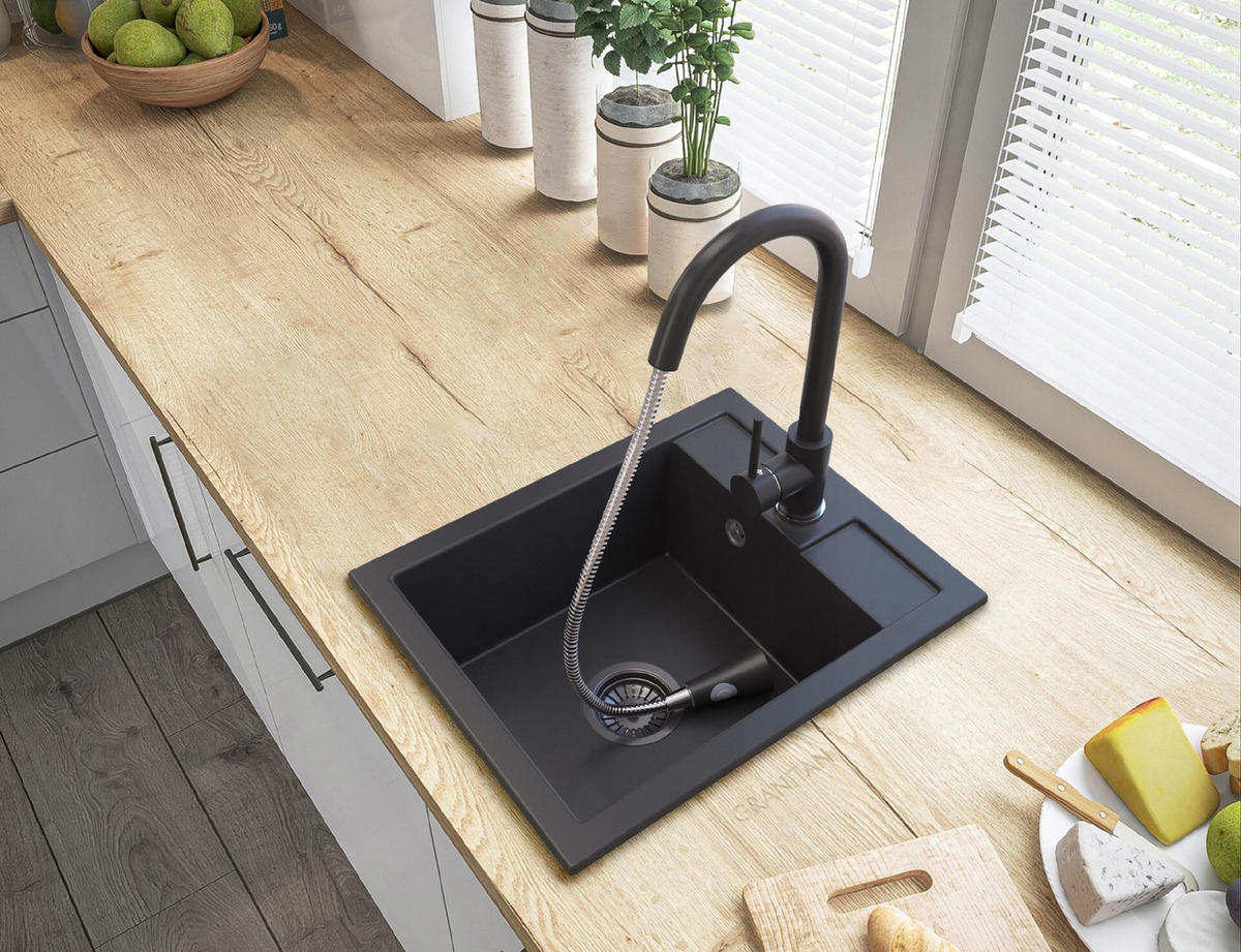 GRANITSPÜLE Best Mit Batterie und Siphon - Schwarz, Kunststoff/Stein (50/40/18cm) - Granitan