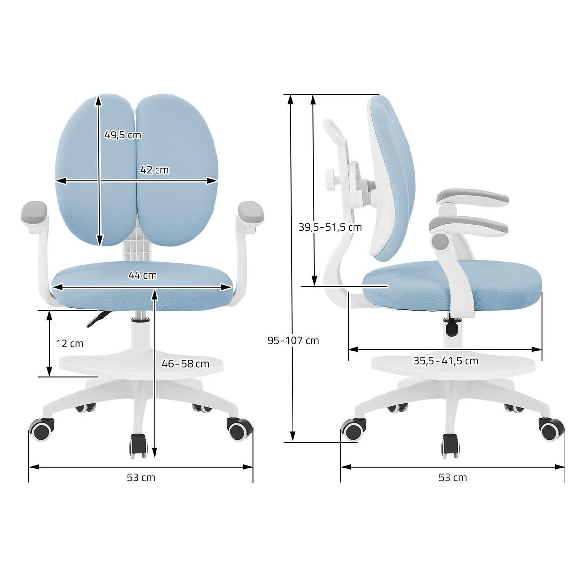 DĚTSKÁ ŽIDLE K PSACÍMU STOLU Modrá 95–107 cm z polyesteru - bílá/modrá, textil/plast (53/107/53cm) - ML-DESIGN