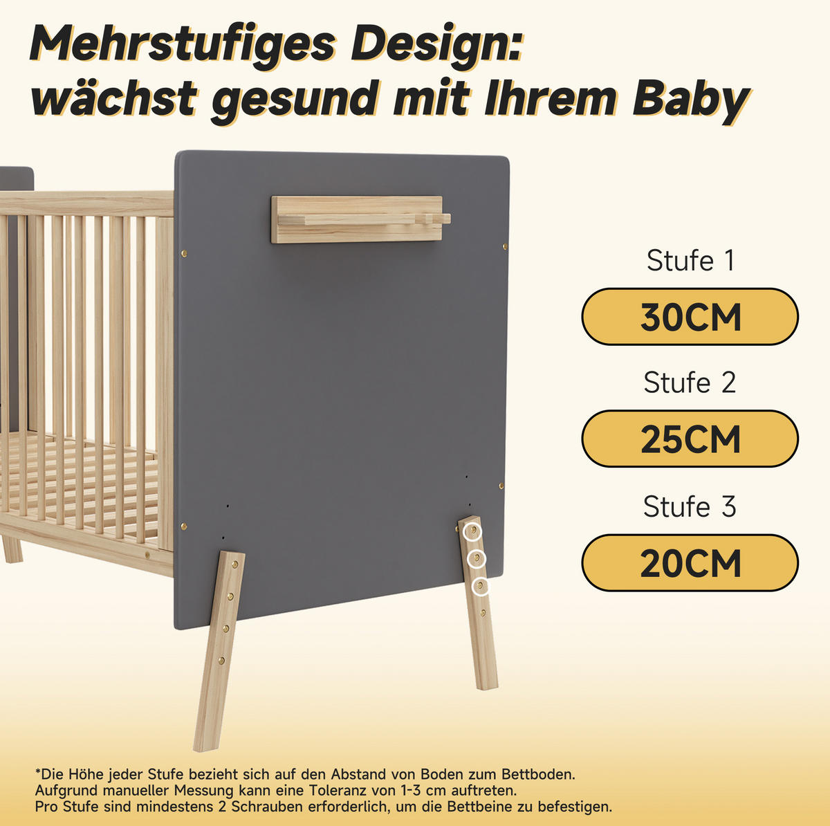 KINDERBETT Babybett 70/140 cm aus massivem Fichtenholz mit 3-facher Höhenverstellung Blaugrau/Natur - Blau, Holz (70/140cm) - Modenvie