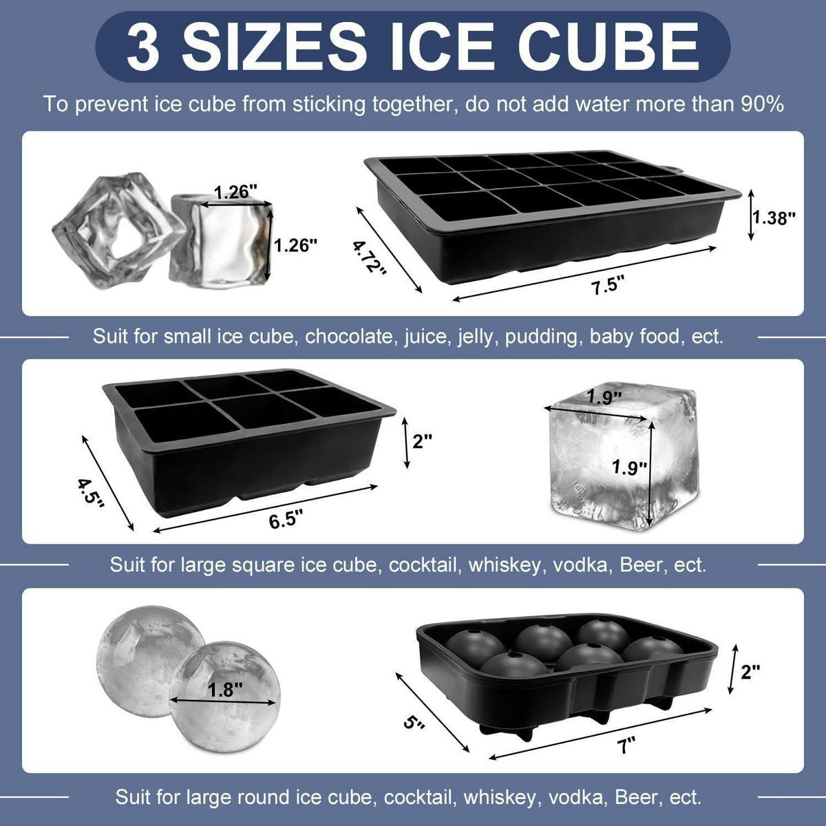 EISWÜRFELFORM 3-teiliges Set BPA-frei Silikon - Schwarz, Kunststoff (1/1/1cm)