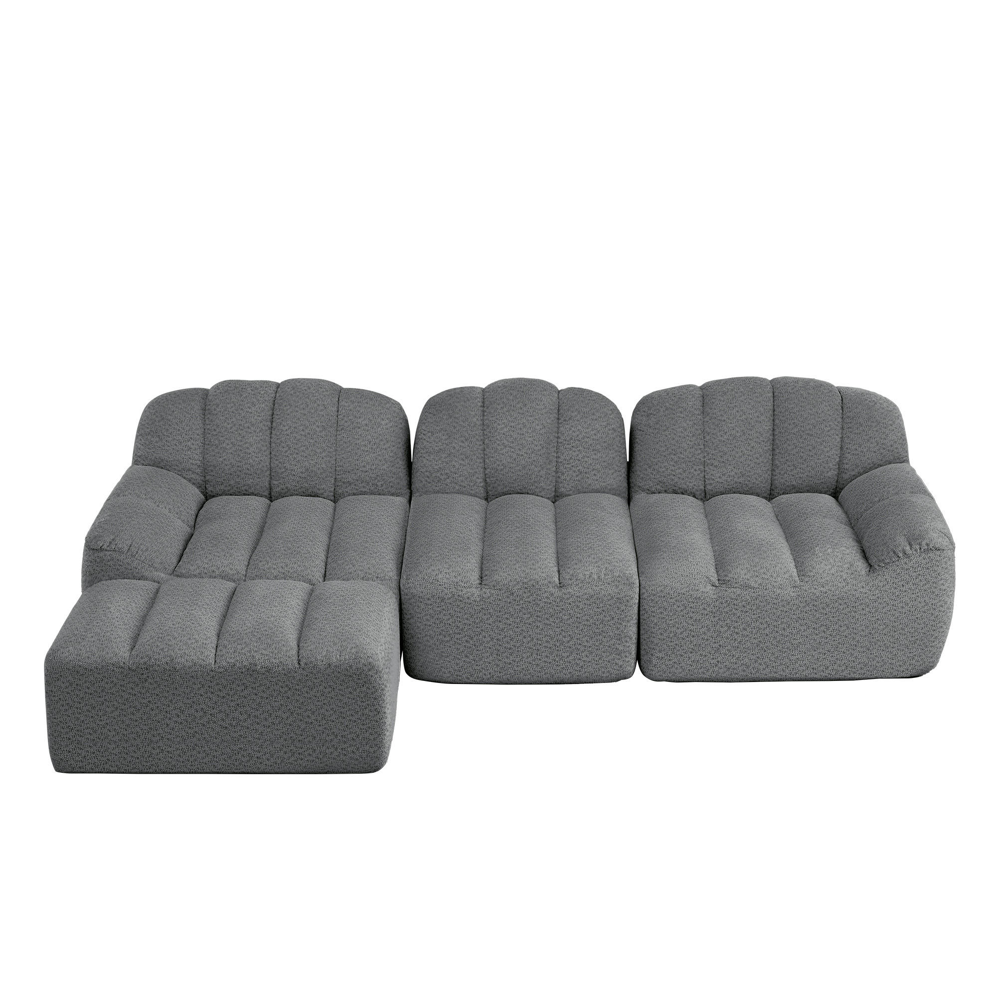 3-SITZER ECKSOFA Granulierter Fleece Grau mit Ottomane - Grau, Textil (288/165cm) - WISHDOR