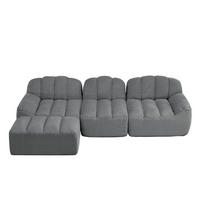 3-SITZER ECKSOFA Granulierter Fleece Grau mit Ottomane - Grau, Textil (288/165cm) - WISHDOR