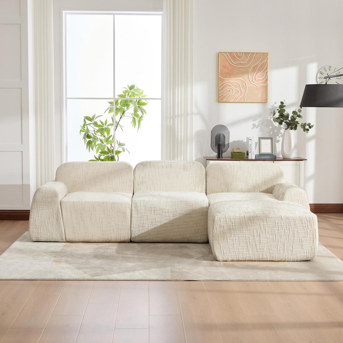 ECKSOFA Chenille Beige - Beige, Textil (269.5/182.5cm) - WISHDOR