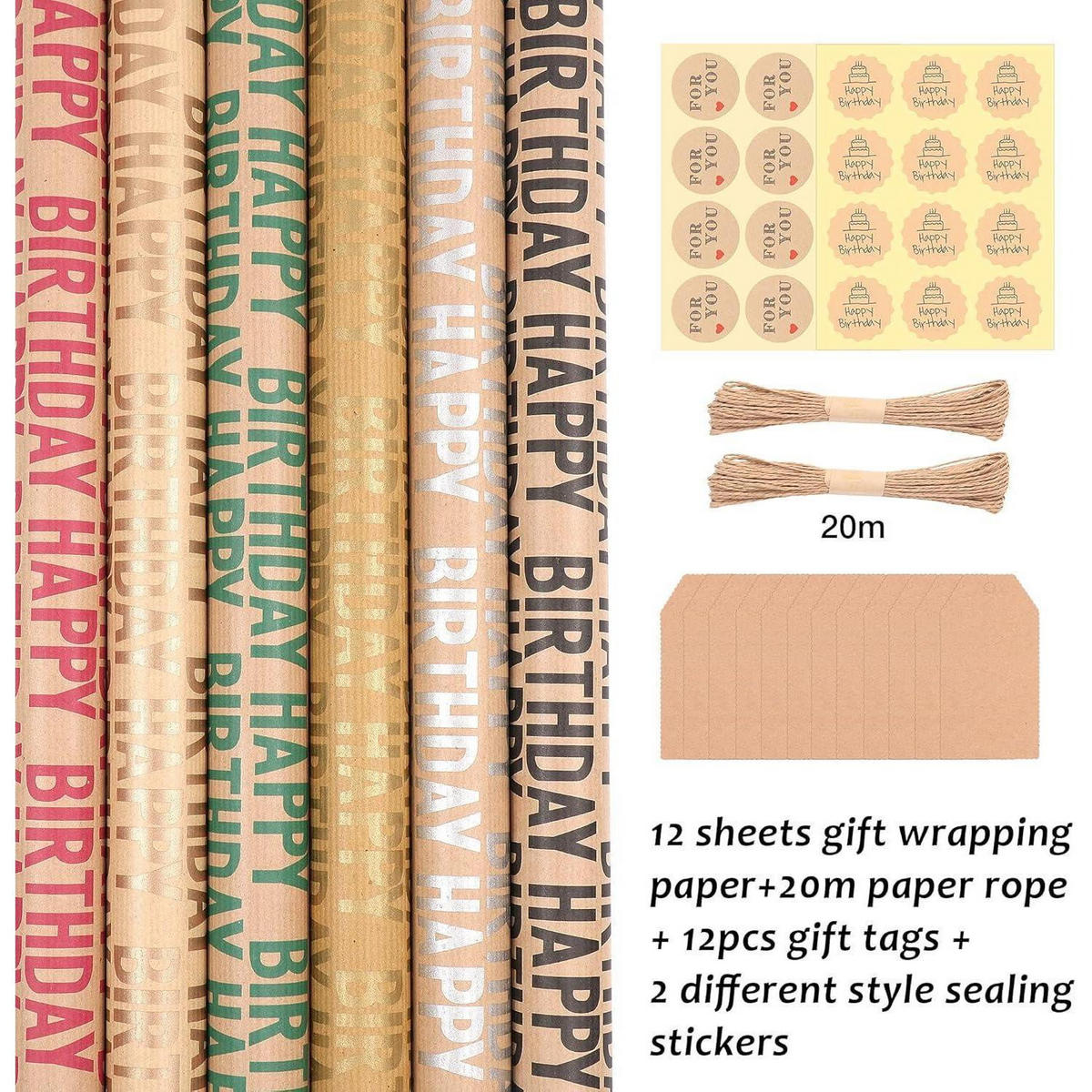 GESCHENKPAPIER Set Geburtstag 12 Blatt 70x50 cm - Multicolor, Papier (50/0.1/70cm)