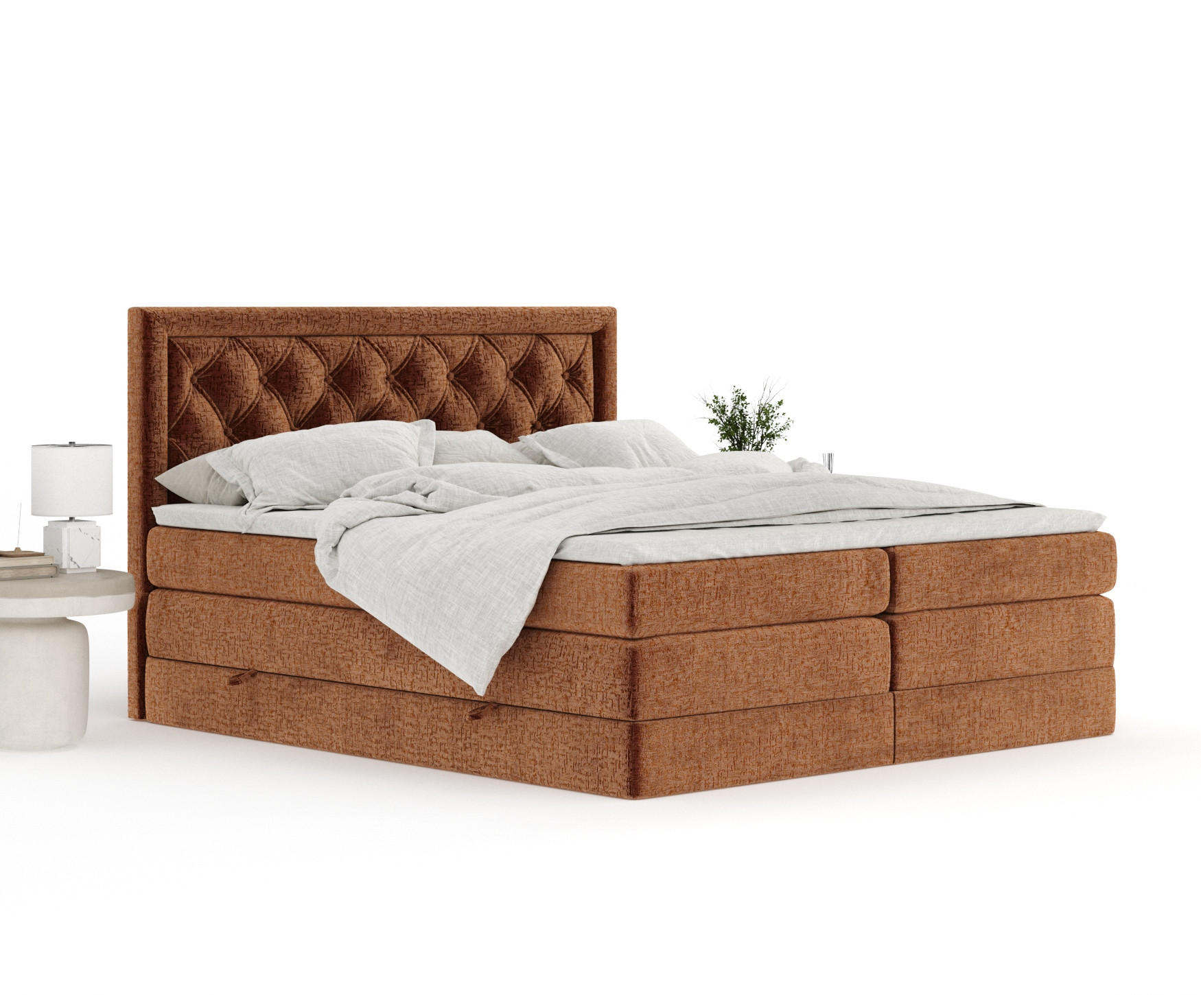 Thumbnail - Maison de Reve Boxspringbett, Kupfer, Textil, Buche, Kiefer, H3 + H4, 7-Zonen, Höhe ca. 40 cm, 200x200 cm, Handmade in E...
