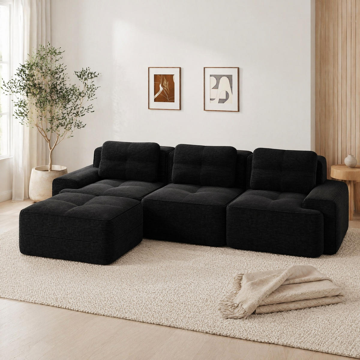 MODULSOFA aus Cord Schwarz 293x177x69 cm mit flexibler Anordnung - Schwarz, Textil (177/293cm) - IVMEU