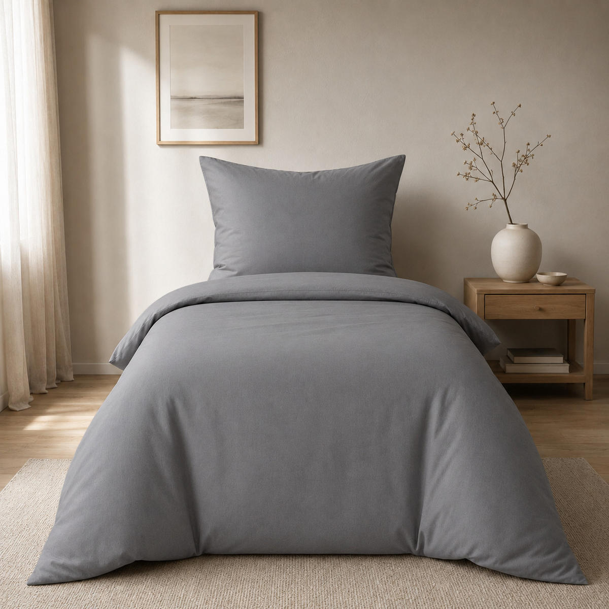 BETTWÄSCHE 2-teilig 135/200 cm UNI GRAU - Grau, Textil (135/200cm) - ROLFNERS
