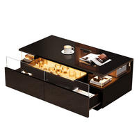 COUCHTISCH in Schwarz Hochglanz-Couchtisch mit 2 Schubladen und LED-Licht für Wohnzimmer, B90/T45/H35.5cm - Schwarz, Glas/Holzwerkstoff (45/90/35.5cm) - STILVORA