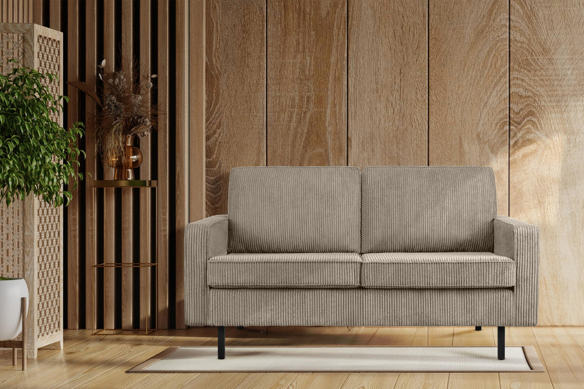 2-SITZER-SOFA INVIA Klassische-Stil mit Armlehnen, Feinkord-Stoff, Beige - Hellbraun/Beige, Textil (164/87/98cm) - KONSIMO®