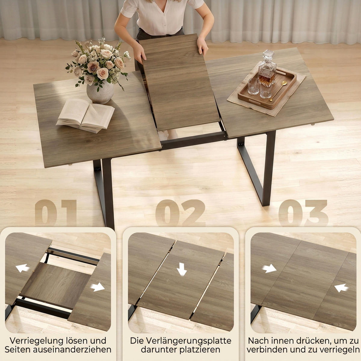 AUSZIEHBARER Esstisch MDF Braun - Schwarz/Braun, Holzwerkstoff (180/80/75cm) - HOMCOM