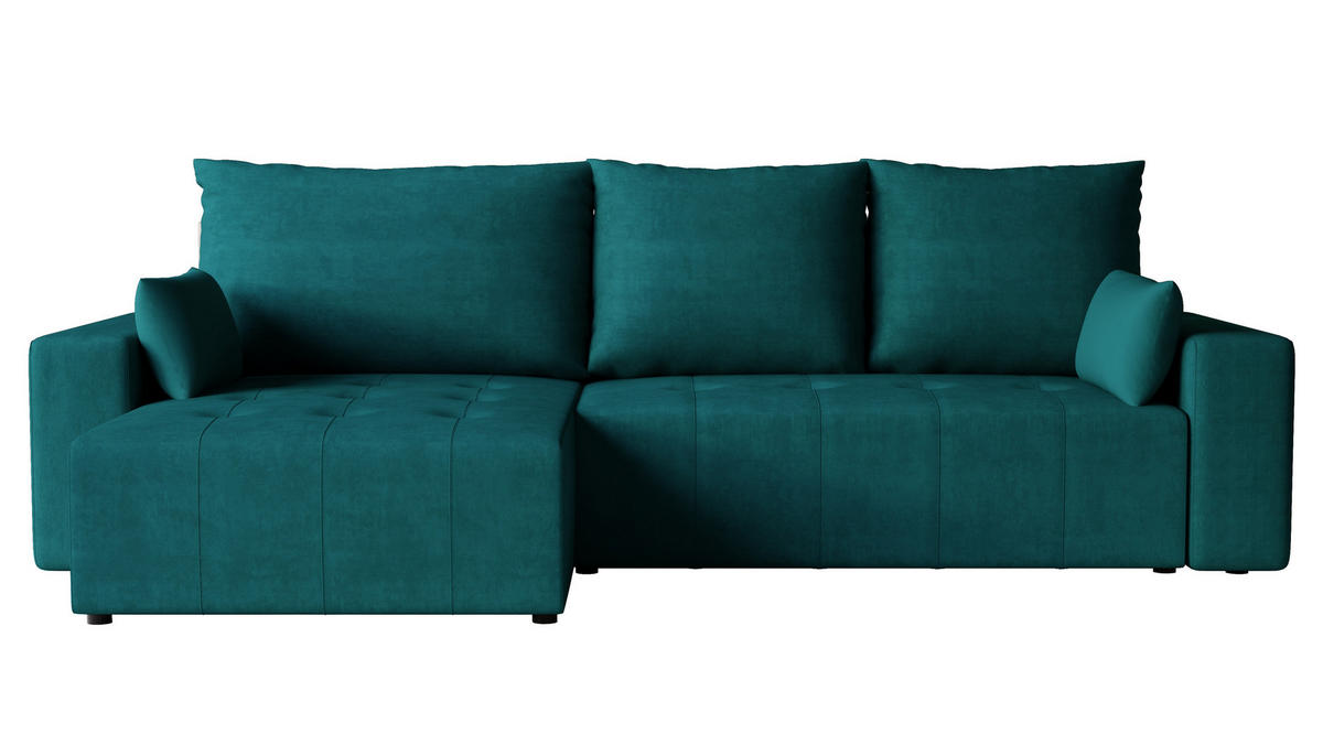 ECKSOFA Tico mit Bettkasten und Schlaffunktion, L-Form/XL-Form, Velourstoff, Universal - Türkis, Holzwerkstoff (276/145cm) - 4ALL HOME