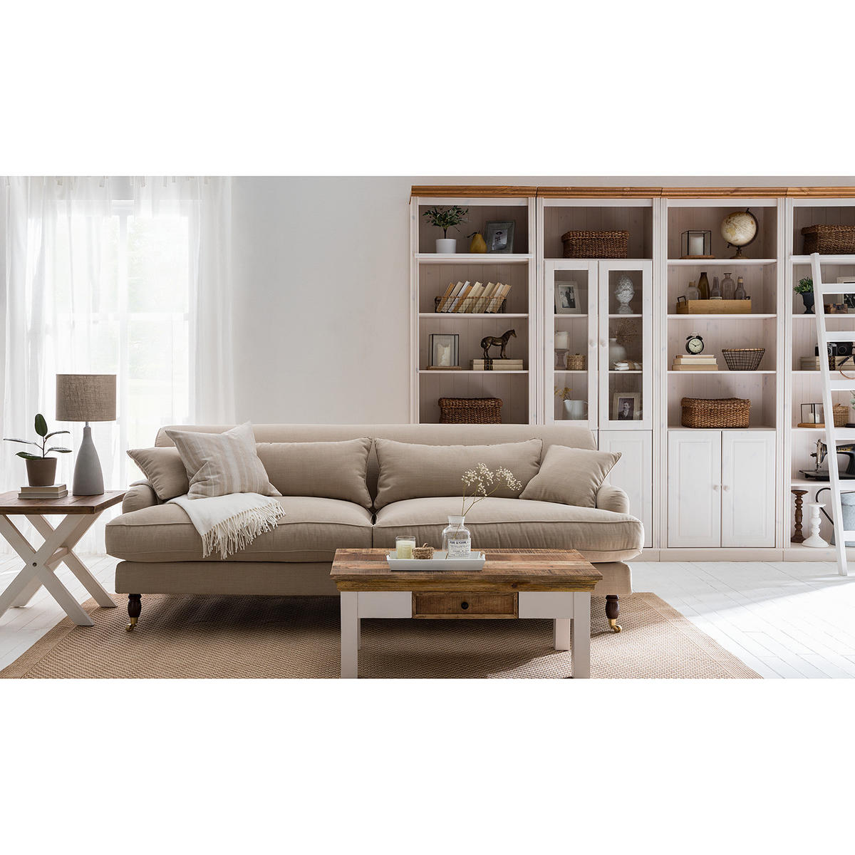 BÜCHERWAND - Kiefer massiv, Typ G - Weiß/Kieferfarben, Holz (296/223/37cm) - home24