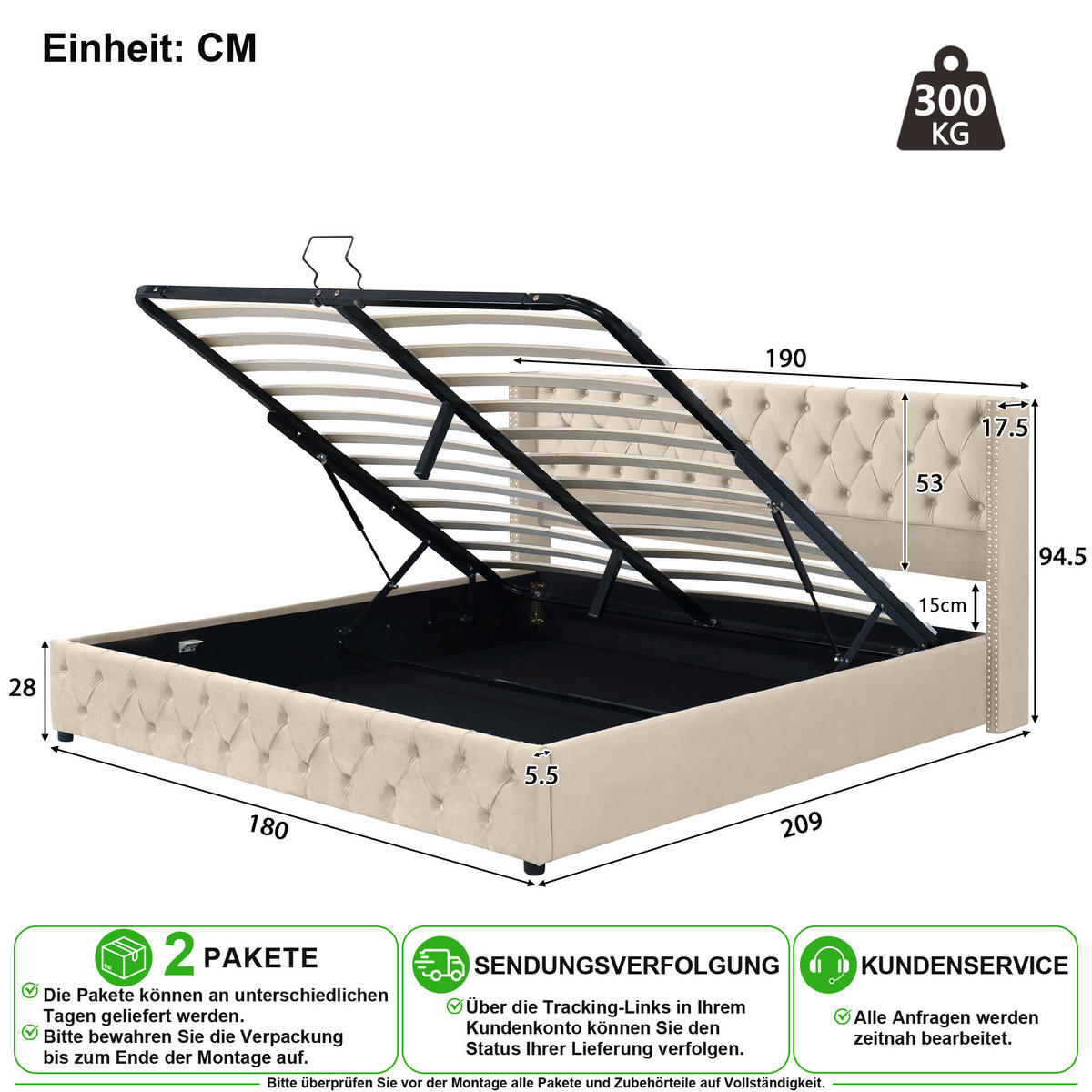 POLSTERBETT 180/200 cm in Beige Samt mit Bettkasten - Beige, Holzwerkstoff/Textil (180/200cm) - CHICFURN