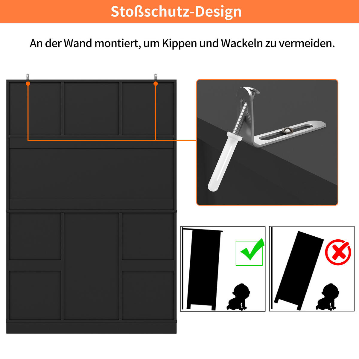 KÜCHENSCHRANK in Schwarz mit verstellbaren Ablagen und Weinregal für Küche, B120/T40/H188 cm - Schwarz, Holzwerkstoff/Metall (120/188/40cm) - STILVORA