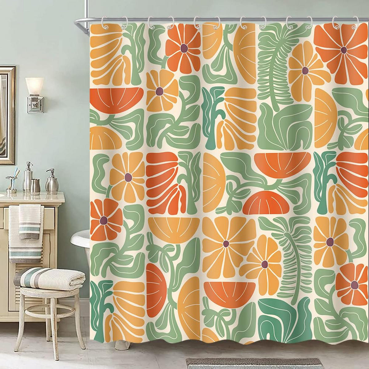 DUSCHVORHANG Boho abstrakt bunt botanisch floral Vintage Polyester wasserdicht mit Haken - Multicolor, Textil (180/180cm) - MCBOSON