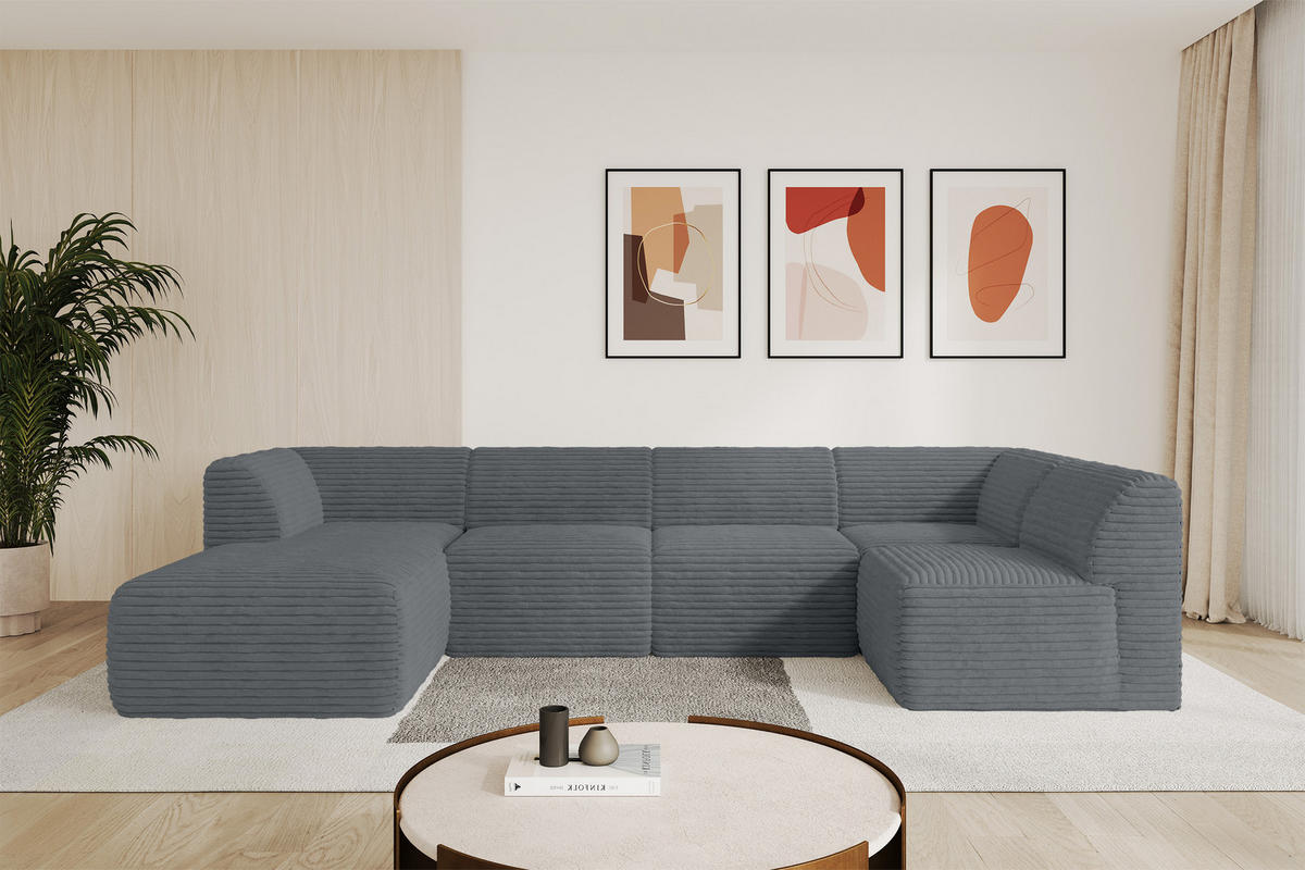 WOHNLANDSCHAFT Ottomane Links MOVO-L 345x180x78 cm Dunkelgrau Cord - Alufarben, Holzwerkstoff/Kunststoff (345/78/180cm) - ALTDECOR