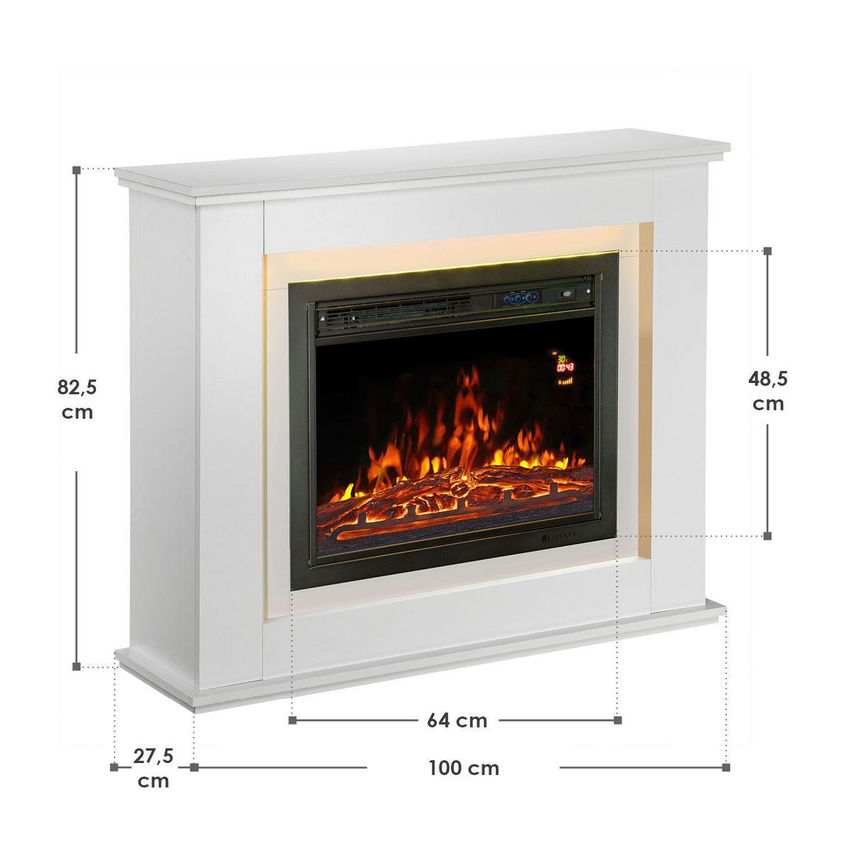 ELEKTROKAMIN 2000W rechteckig weiß mit Flammeneffekt - Weiß, Holz (100/82/28cm) - Juskys