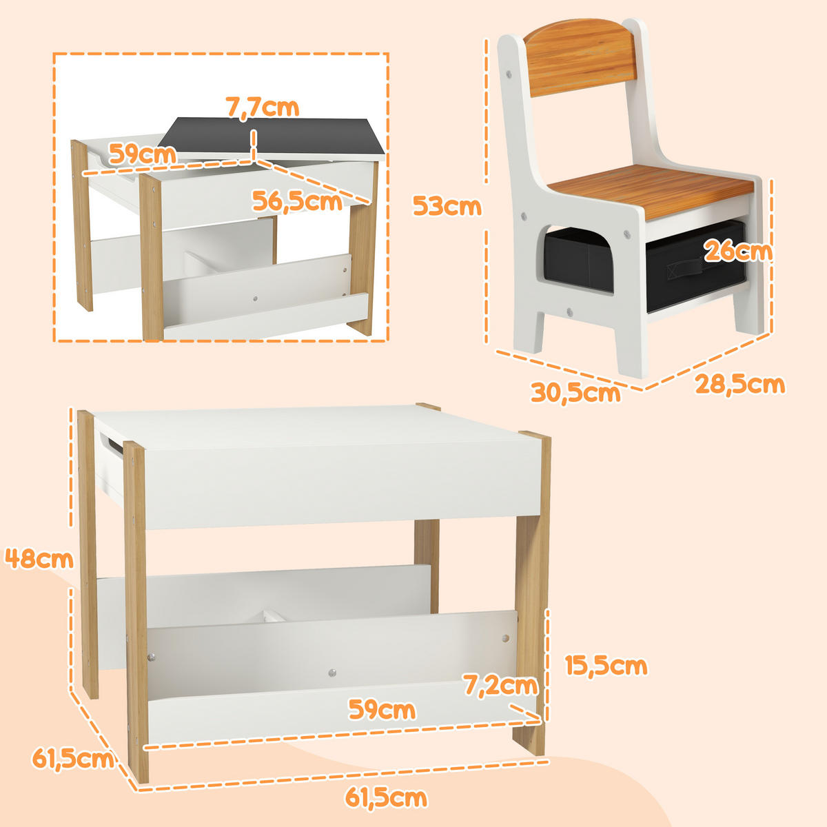 KINDERSITZGRUPPE DE-17525 Weiß/Naturholz - Naturfarben, Holzwerkstoff (61.5/48/61.5cm) - ComfortXL