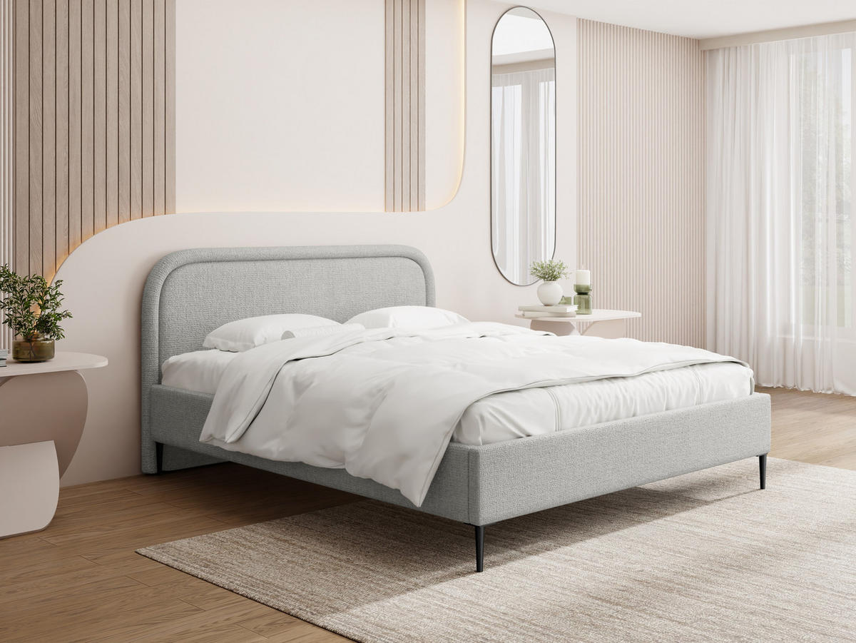 POLSTERBETT Jasmine Slim mit Bettkasten, Lattenrost & hohen Metallfüßen in Grau Chenille 140x200 cm - Birkefarben/Schwarz, Holz/Textil (140/200cm) - WFL GROUP