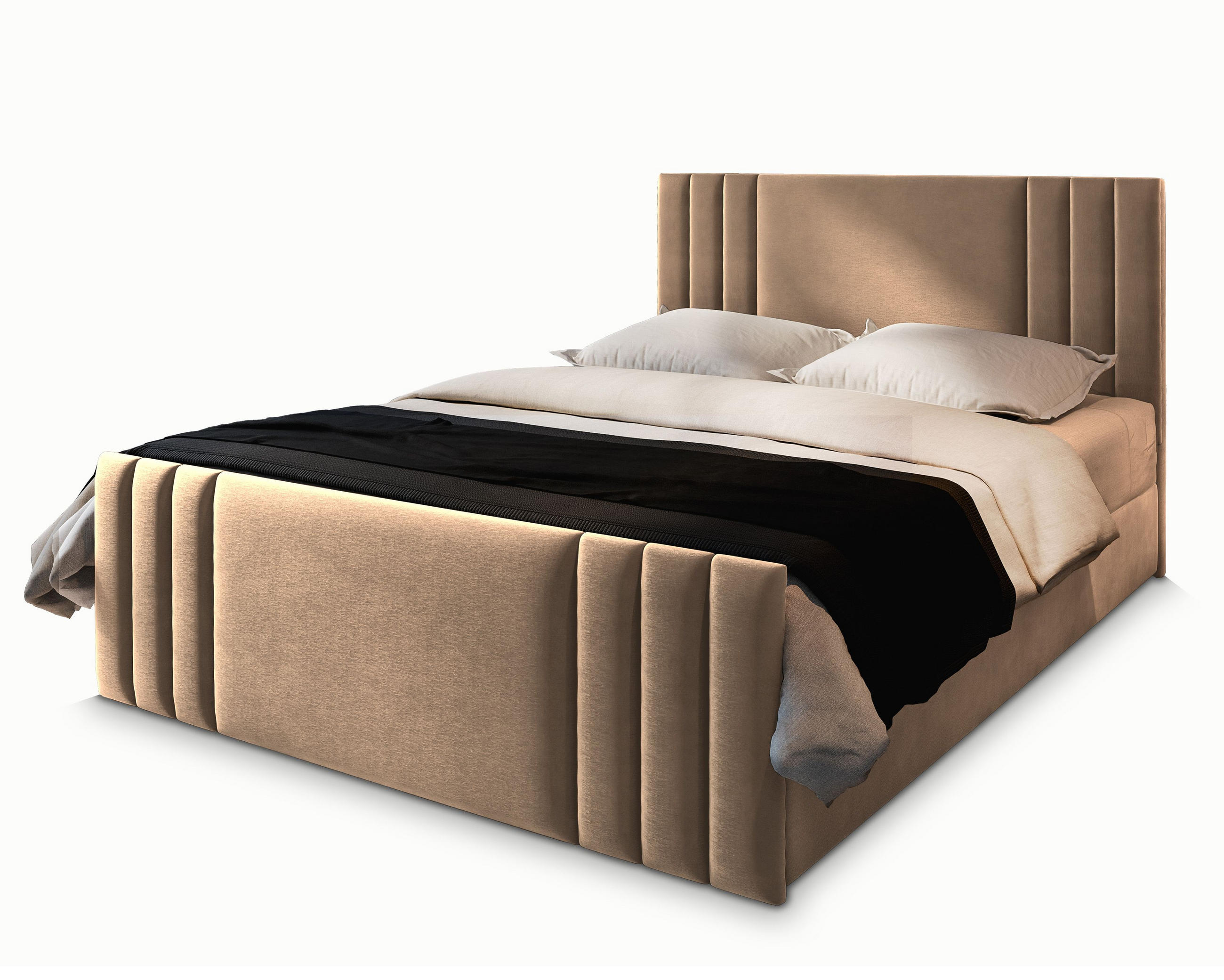 BOXBETT KANES 160x200 cm mit Matratze und Topper - Beige - Beige, Holz (160/200cm) - MASSENO