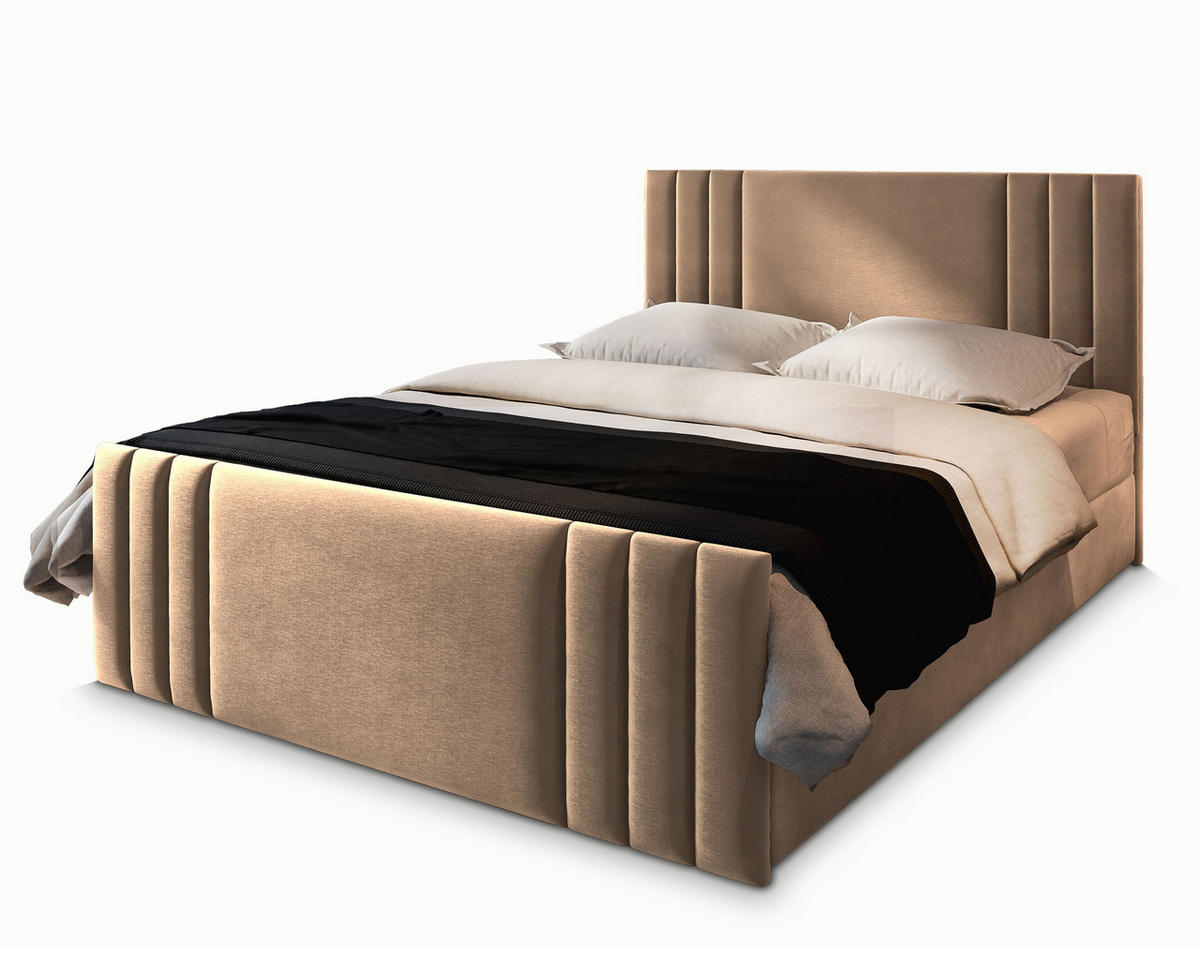 BOXBETT KANES 160x200 cm mit Matratze und Topper - Beige - Beige, Holz (160/200cm) - MASSENO