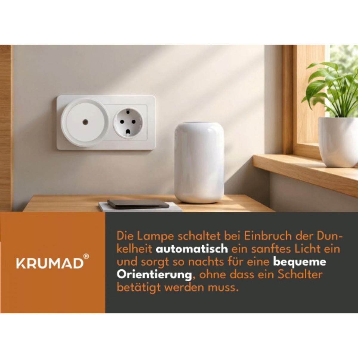 NACHTLICHT, 2 Stück Steckdose mit Bewegungssensor - Weiß, Kunststoff (8/2/8cm) - KRUMAD