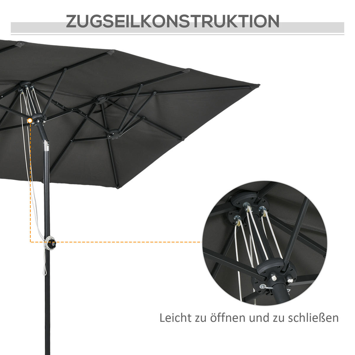 SONNENSCHIRM, Polyester, Metall, Grau - Grau, Metall (150/295cm) - Outsunny